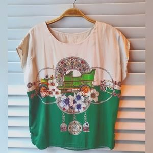 Silk green and white shirt